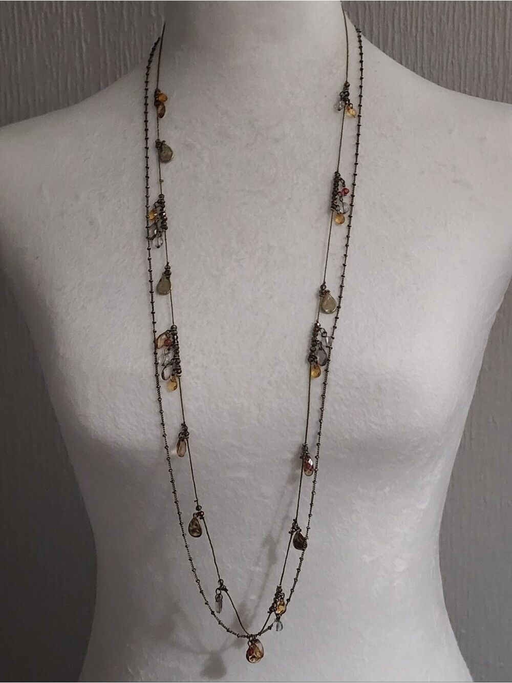 Loft Necklace Gold Amber Accents Multi Strand